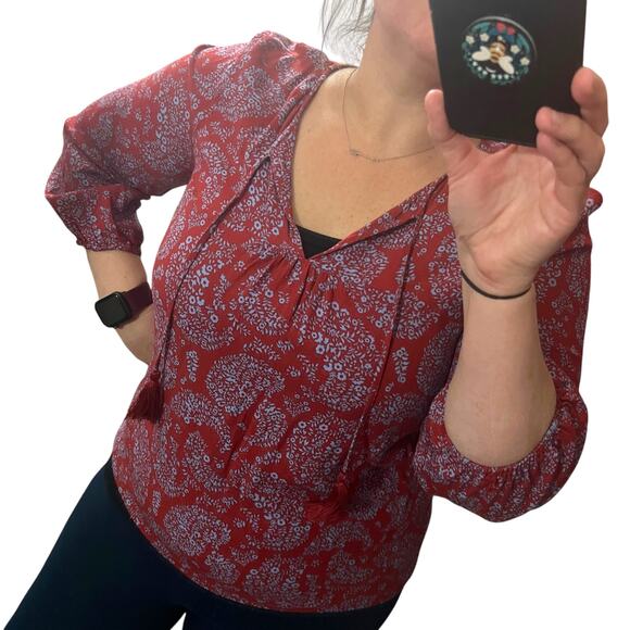 Skies Are Blue (S) Padenia Tassel Detail Split Neck Top - Stitch Fix Blouse - Picture 2 of 13